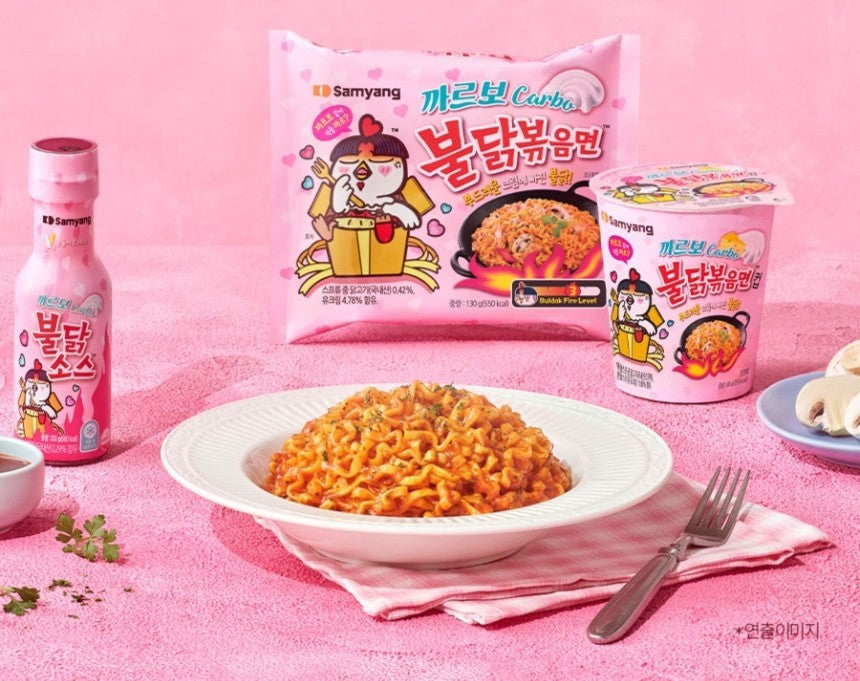 BULDAK CARBONARA SPICY CHICKEN ★ STIR-FRIED NOODLES, GLASS NOODLES, TTOEKBOKKI & SAUCE // SAMYANG