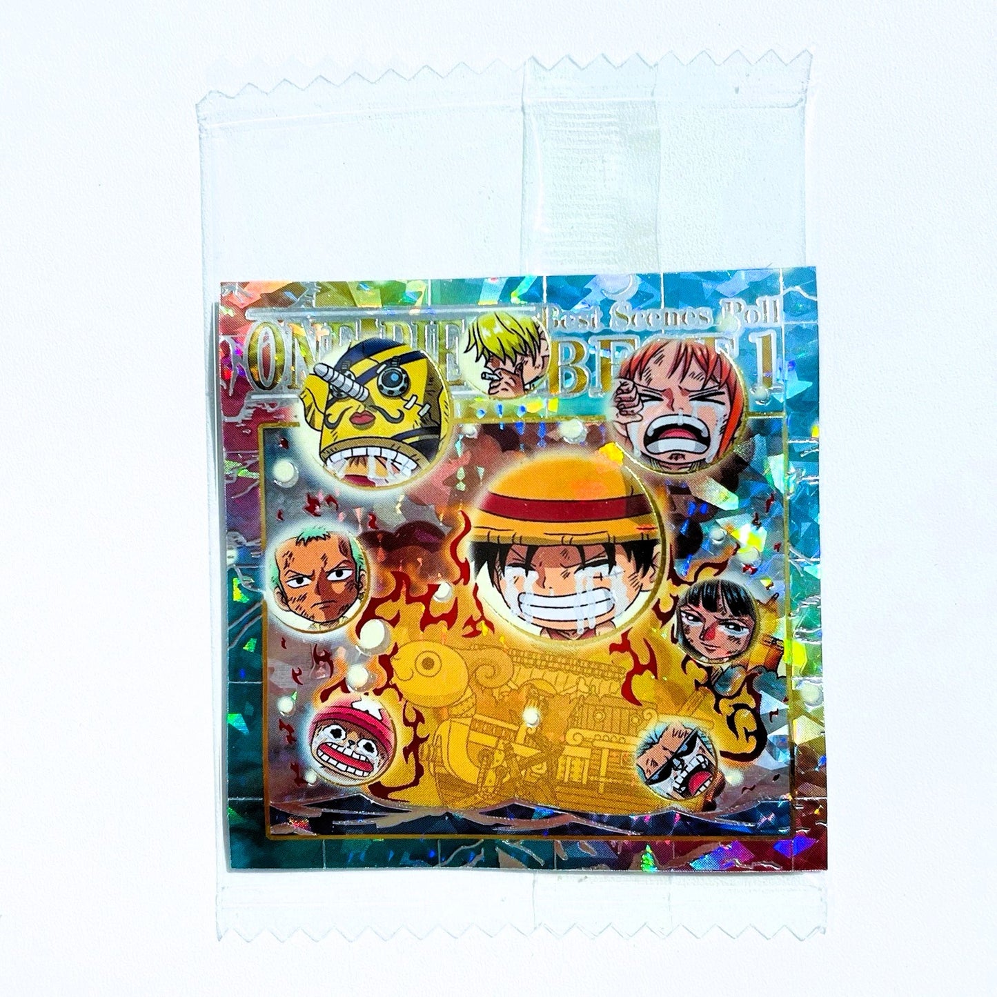 Packaged toy with character designs on a white background