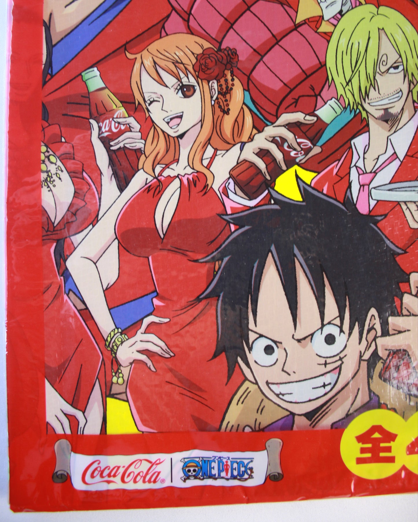 Anime-style poster with colorful characters and Coca-Cola logo on a red background