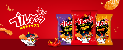BULDAK POTATO CHIPS ★ ORIGINAL SPICY CHICKEN, 4 TYPES OF CHEESE, HABANERO & LIME // SAMYANG