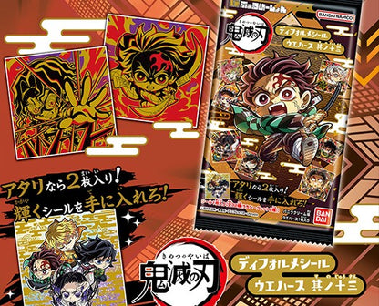 Anime character trading card packaging with vibrant colors and detailed artwork on a red background.