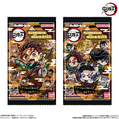 Two packaging of 'Demon Slayer' figurine sets with character illustrations on a white background.