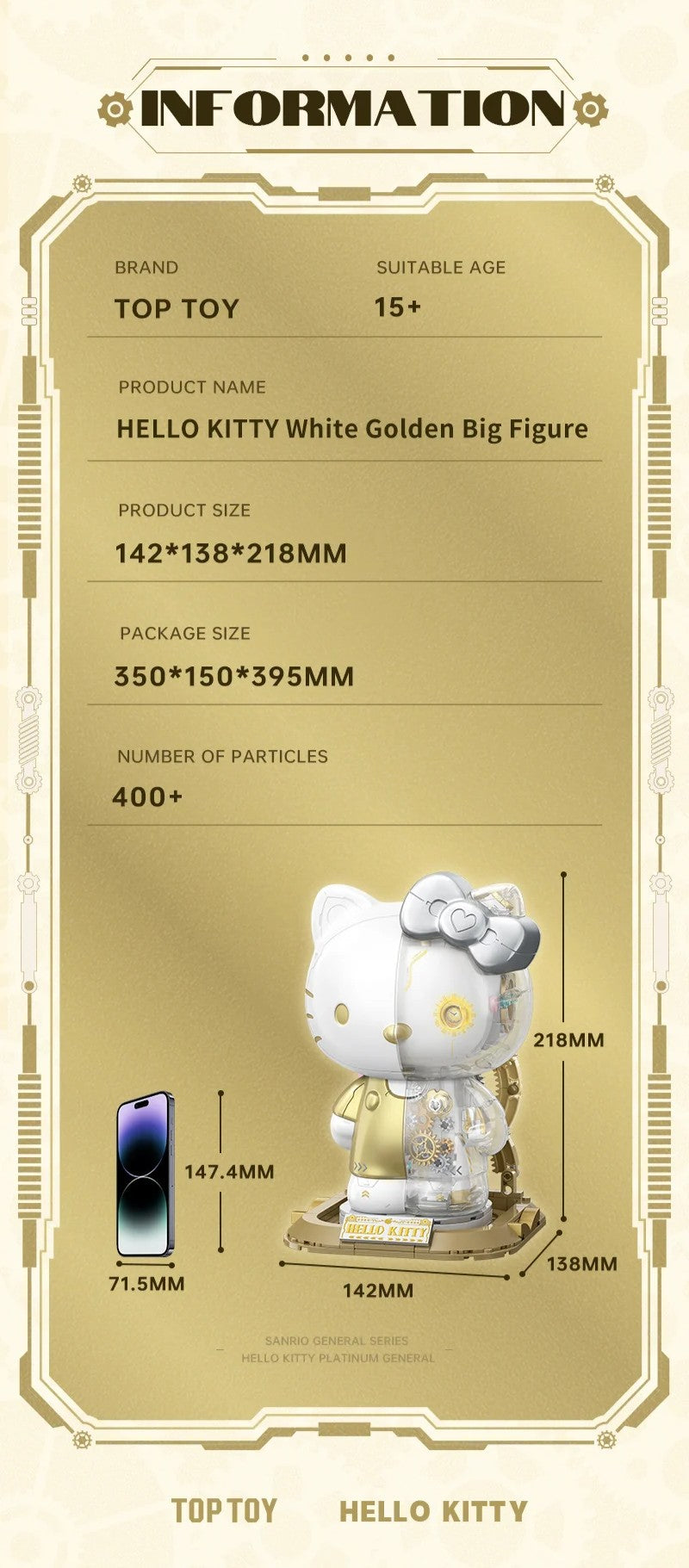HELLO KITTY ★ PLATINUM BLOCKS FIGURINE ★ 400+PCS // SANRIO X TOPTOY