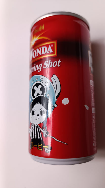 Red can with a cartoon character on a white background