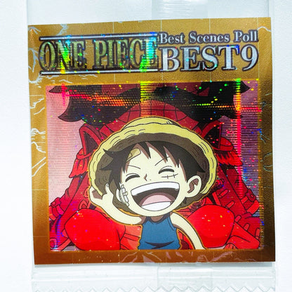 Card featuring a character from 'One Piece' with a gold border and text.